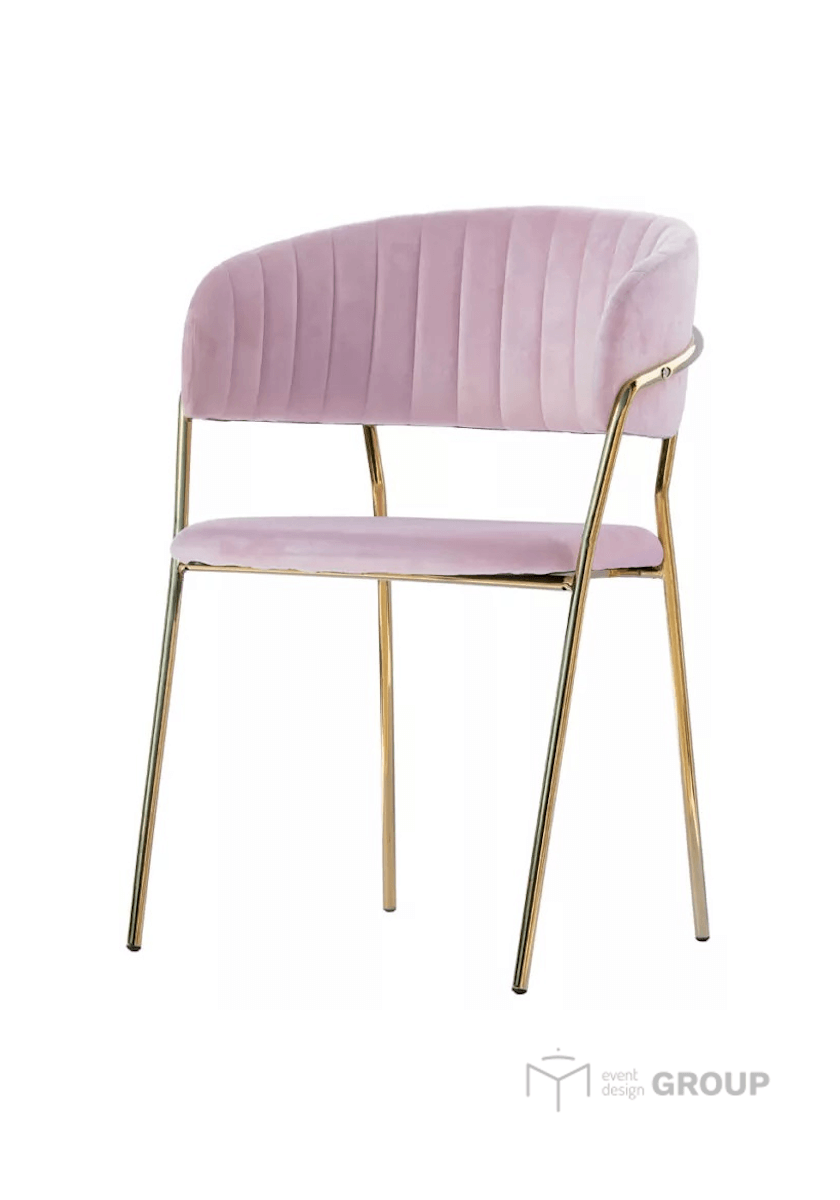 Krzesło welurowe różowe widok z boku